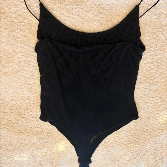 Black Women's Ribbed Snap-Button Bodysuit - Picture 3 of 4